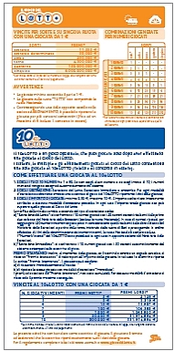 La nuova schedina del Lotto - retro